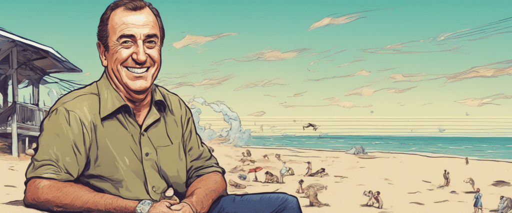 Al Michaels on a beach having fun