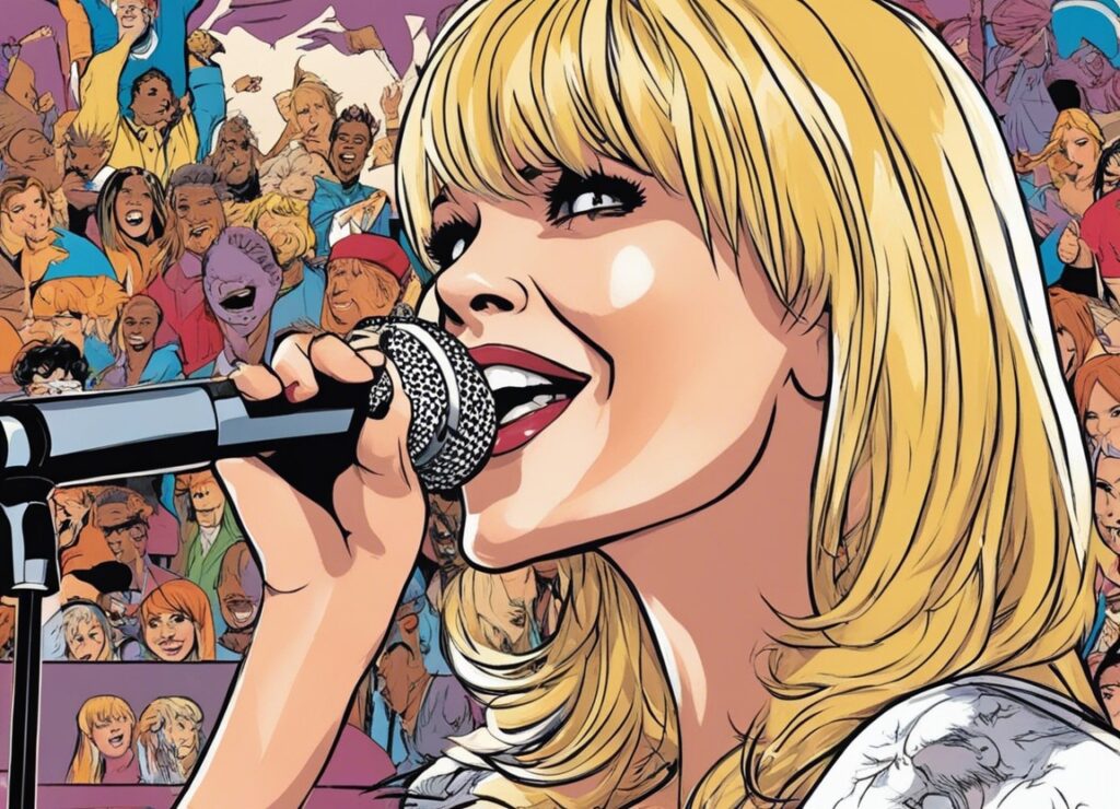 Anna Faris singing for the crowd in the background