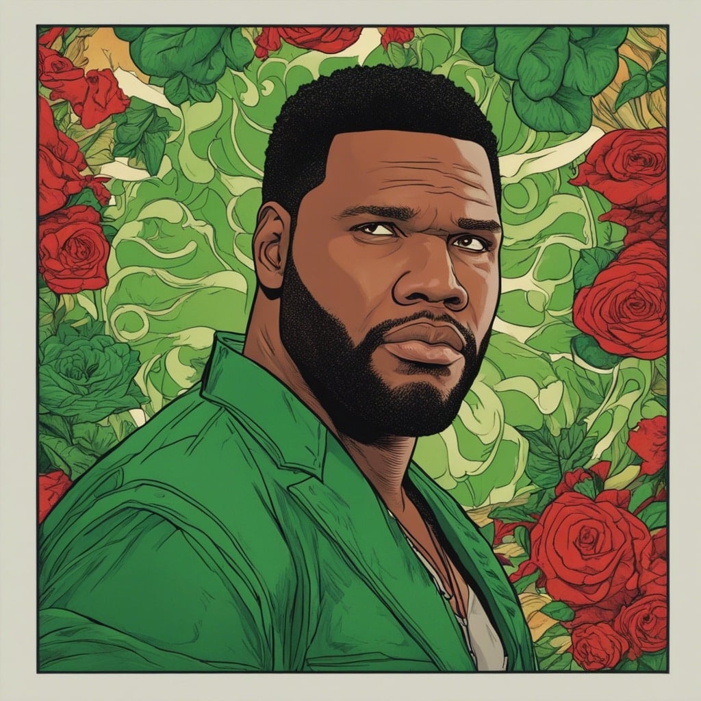 Anthony Anderson portrait, green and red