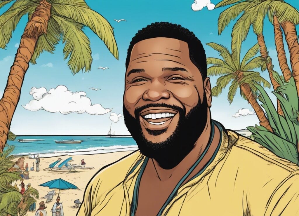 Anthony Anderson on a beach having fun