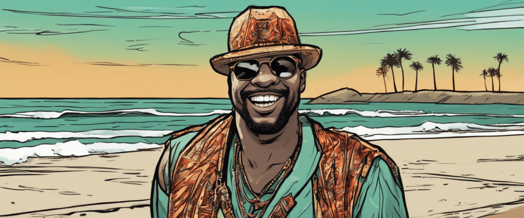 Bandman Kevo on a beach having fun