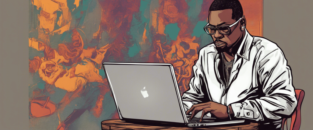 Bandman Kevo on a laptop working