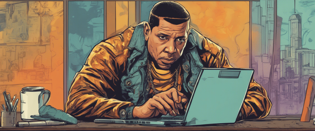 Benzino on a laptop working