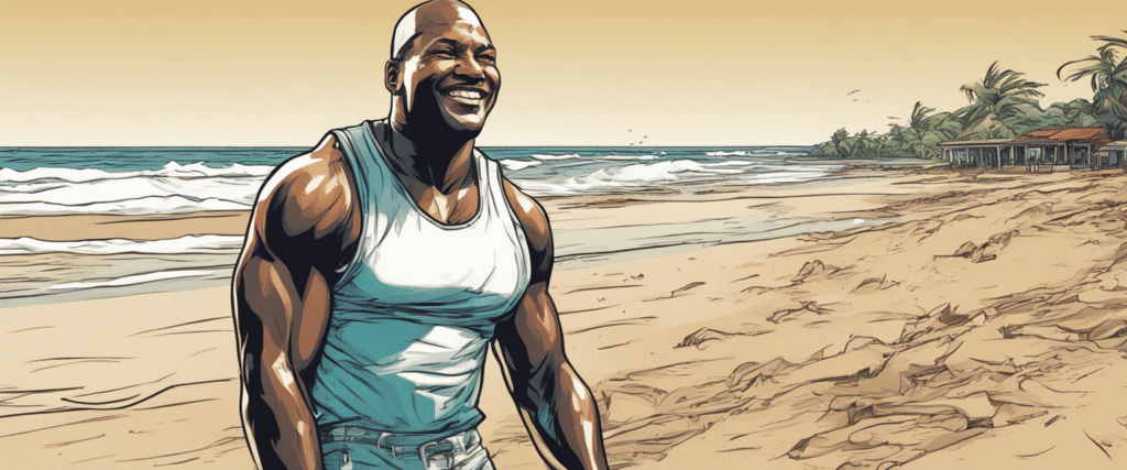 Bo Jackson on a beach having fun