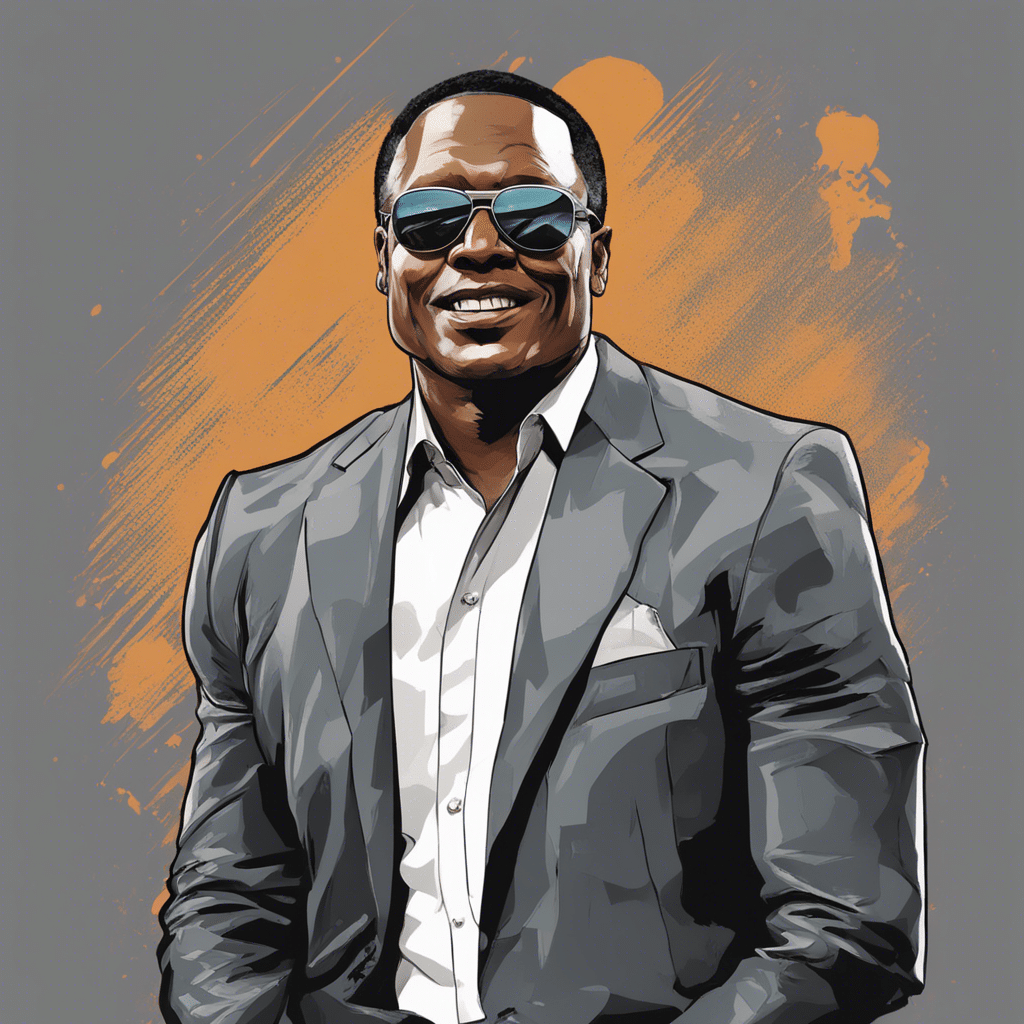 Bo Jackson wearing grey suit, orange and grey background