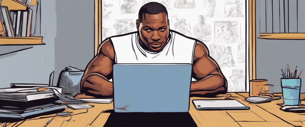 Bo Jackson working on a laptop