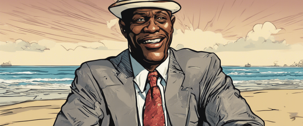Bumpy Johnson on a beach having fun
