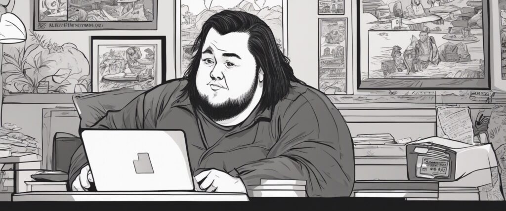 Chumlee as a teenager on a laptop