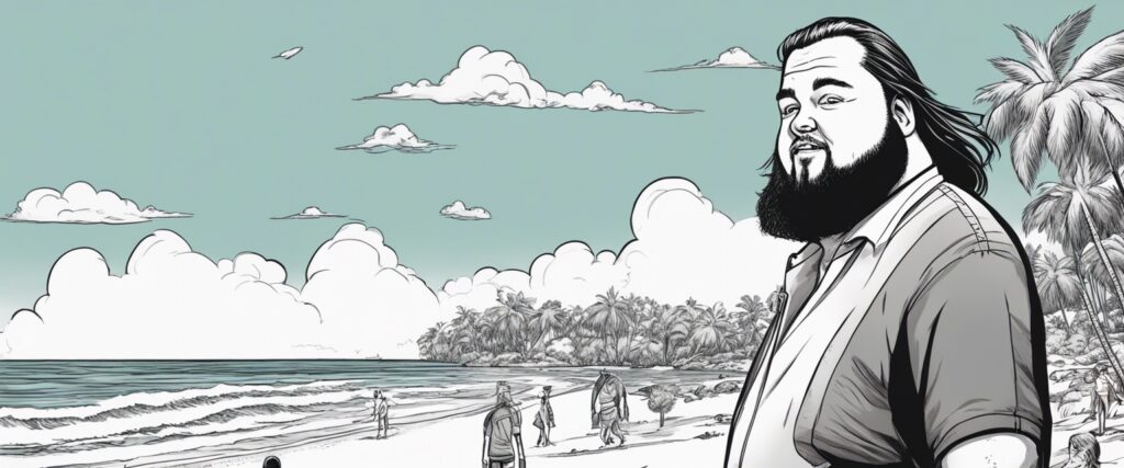 Chumlee on a beach having fun 