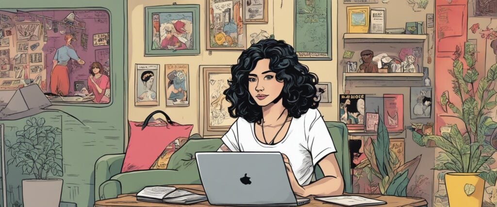 Constance Nunes as a teenager on a laptop