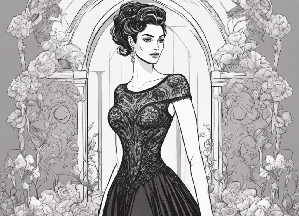 Constance Nunes in all black wedding dress
