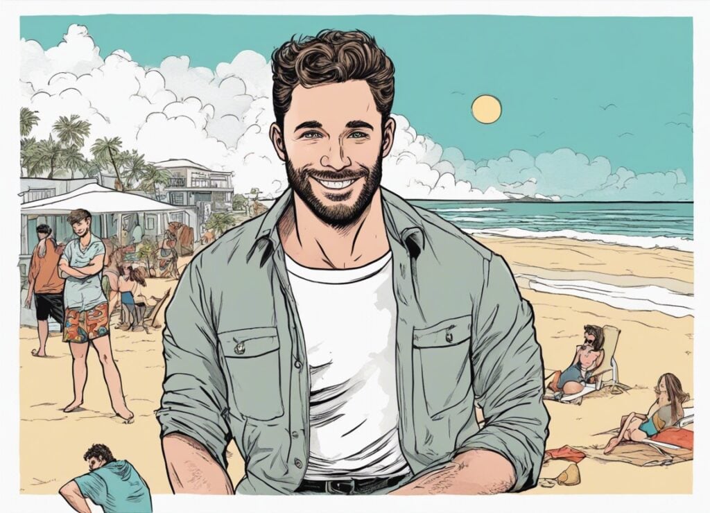 Cooke Maroney on a beach having fun, portrait