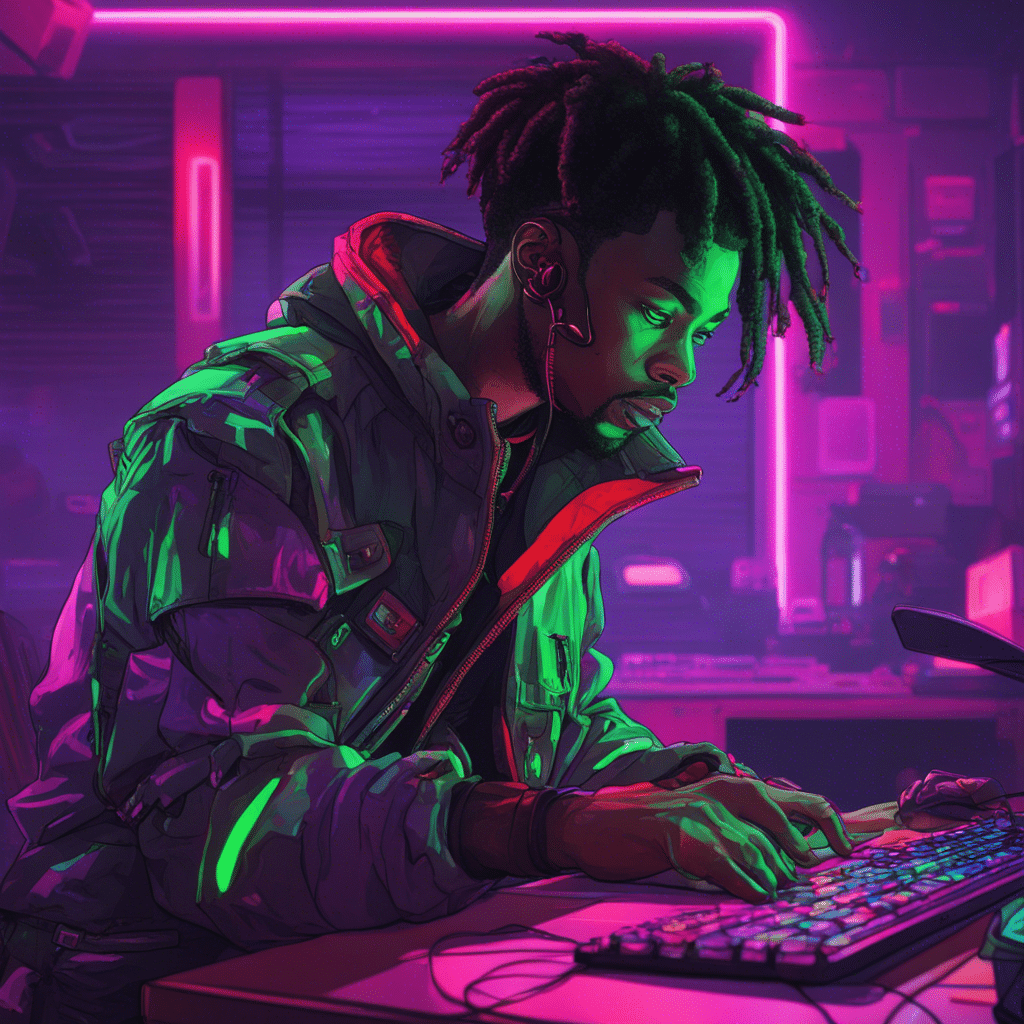 CoryxKenshin playing a game in his room, neon style lighting