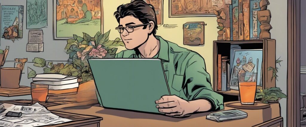 Dan Pena on a laptop