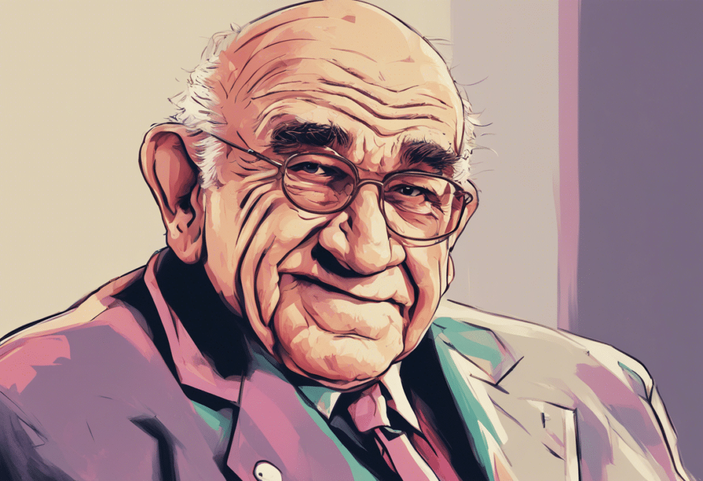 Ed Asner illustrated biography, portrait