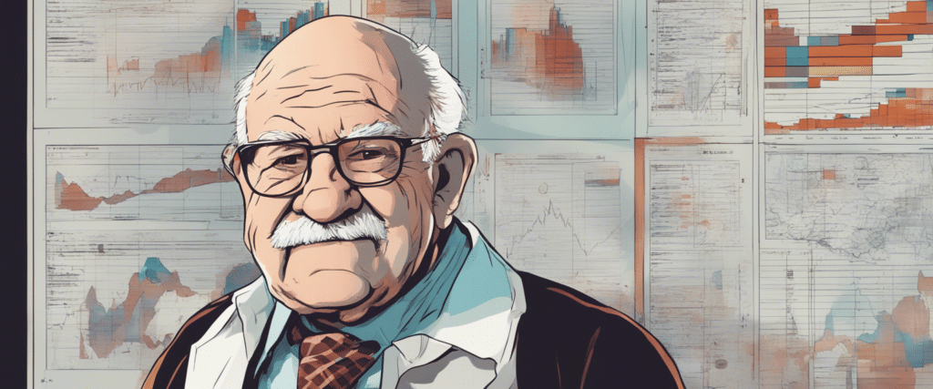 Ed Asner going through business analysis, portrait