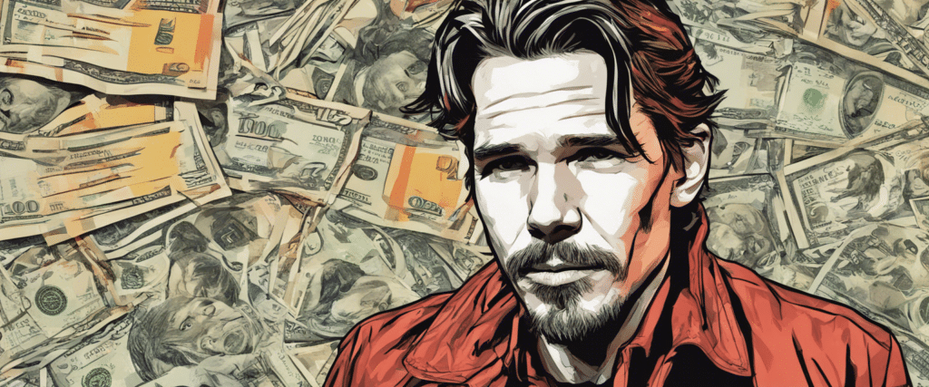 Ethan Hawke's net worth, money background, portrait