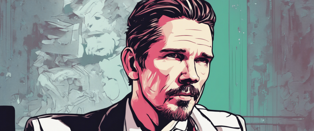 Ethan Hawke in his office working
