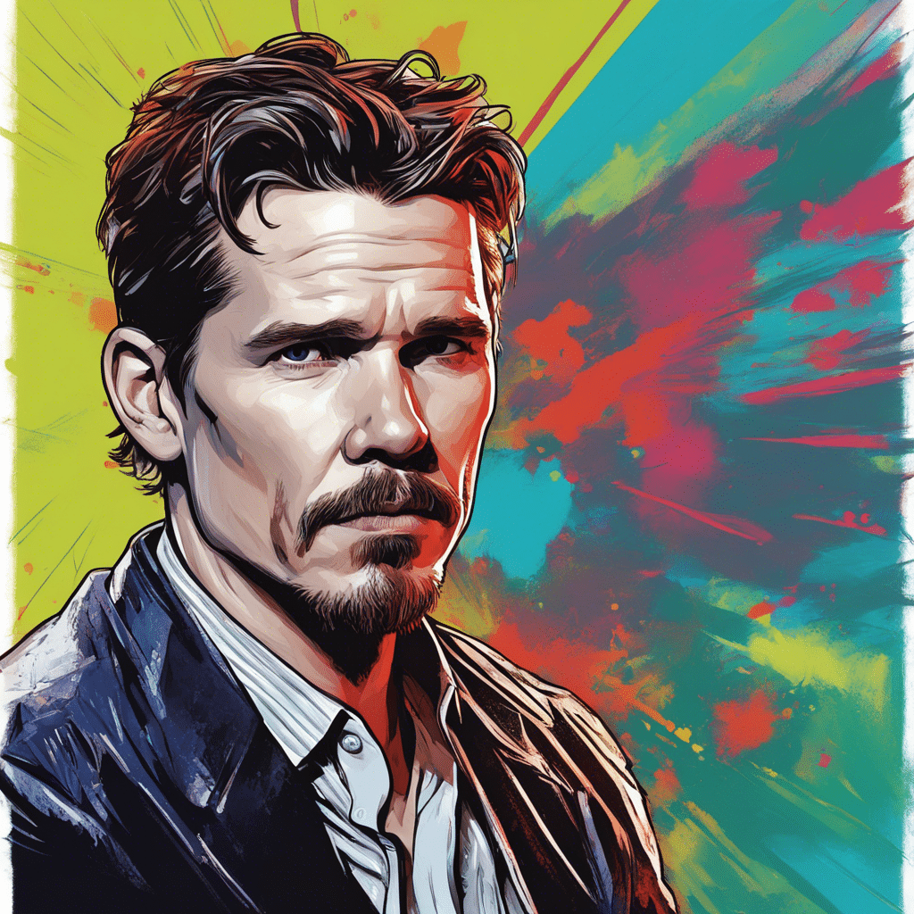 Ethan Hawke's portrait, shiny background