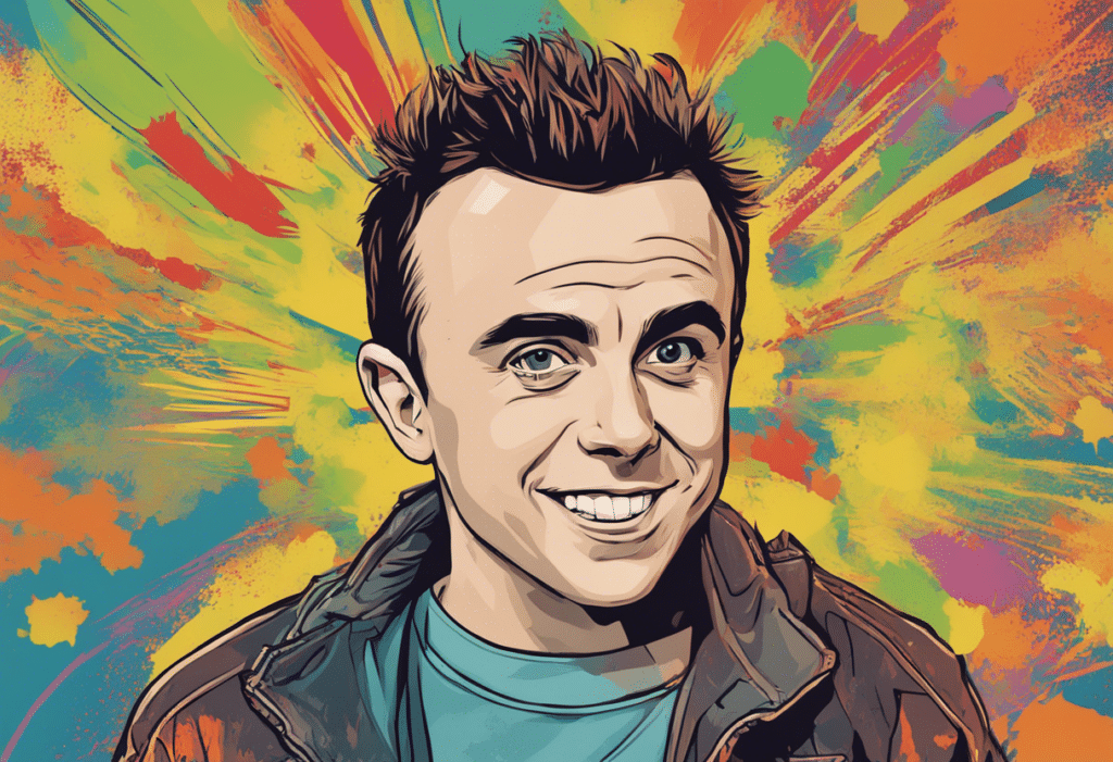 Frankie Muniz illustrated biography, colorful background portrait