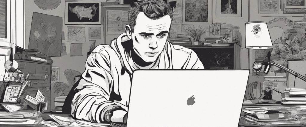 Frankie Muniz working on laptop