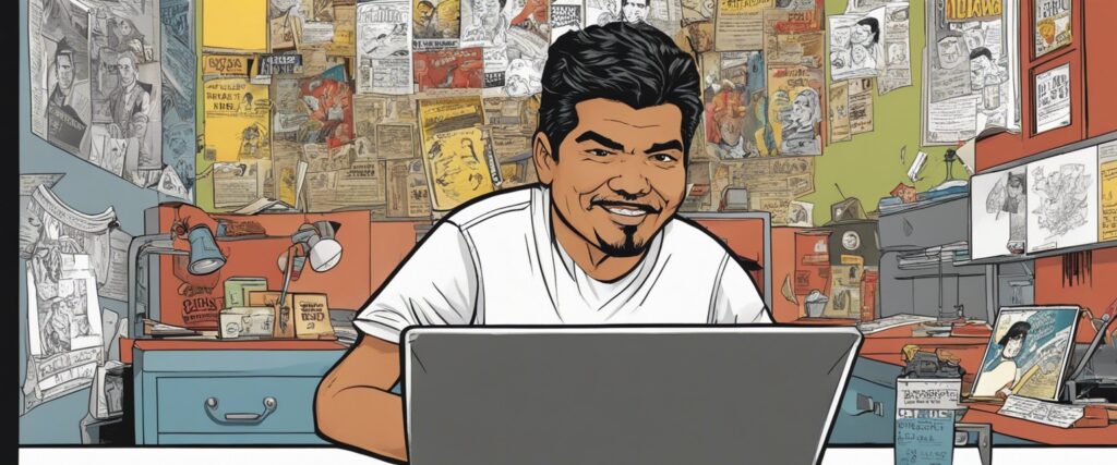 George Lopez on a laptop as a teenager 