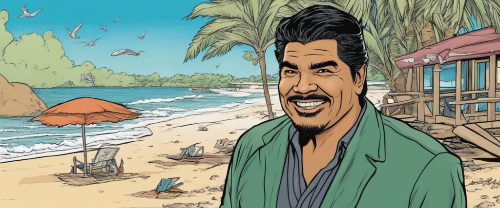 George Lopez on a beach having fun