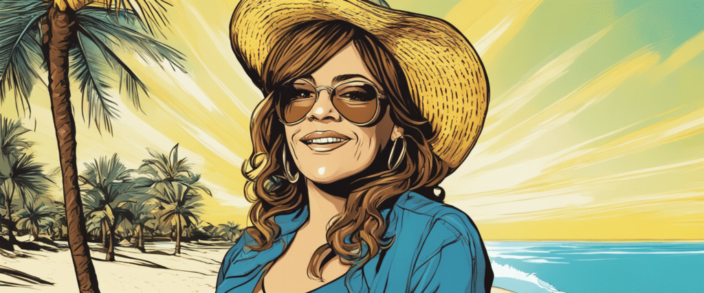 Jenni Rivera on a beach having fun