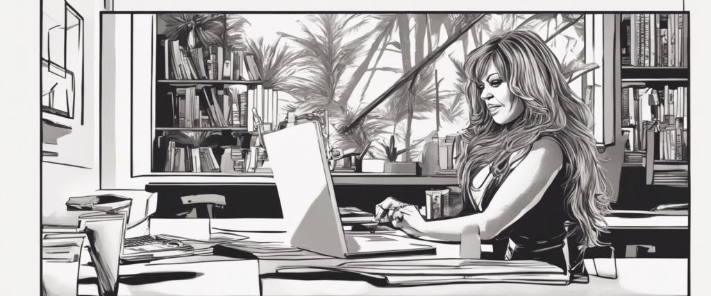 Jenni Rivera on a laptop working