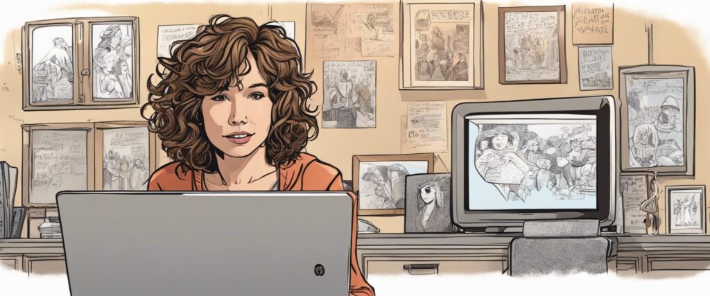 Jennifer Grey as a teenager on a laptop 