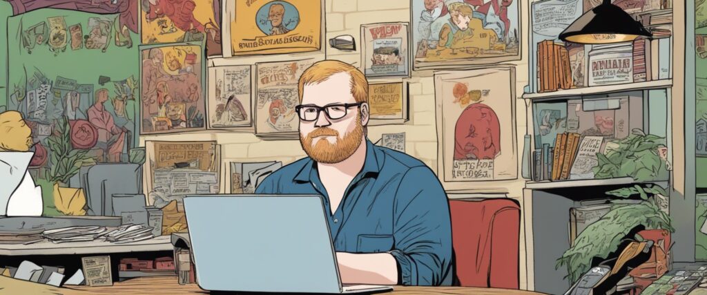 Jim Gaffifan as a teenager on a laptop