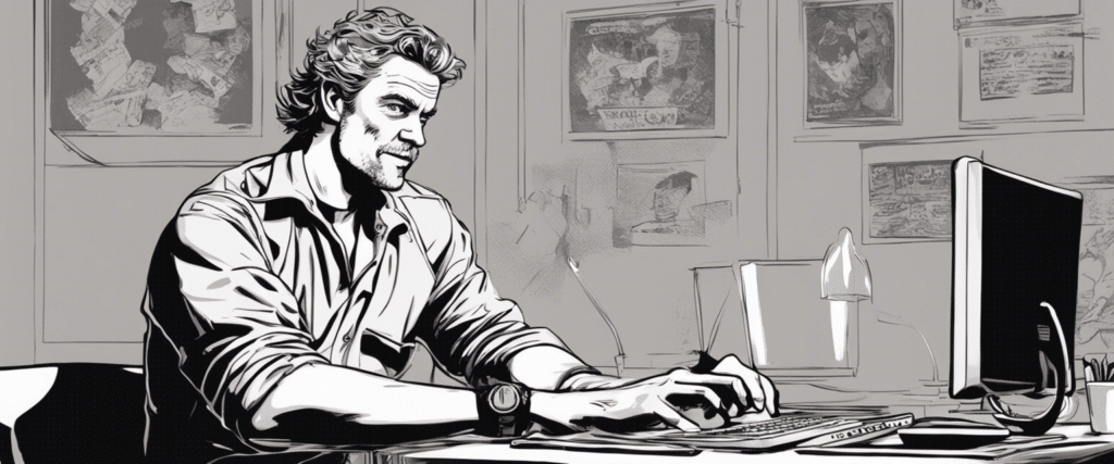John Schneider working on a laptop