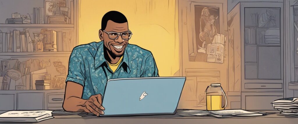 Kareem Abdul Jabbar on a laptop as a teenager