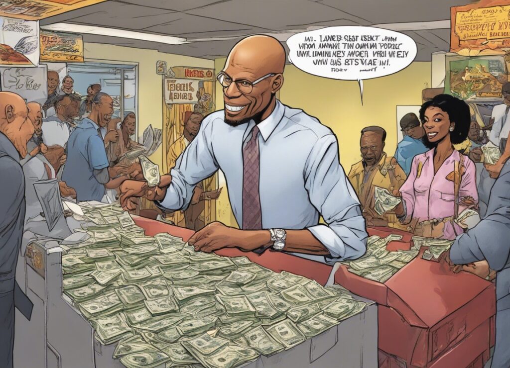 Kareem Abdul Jabbar giving money to the poor people