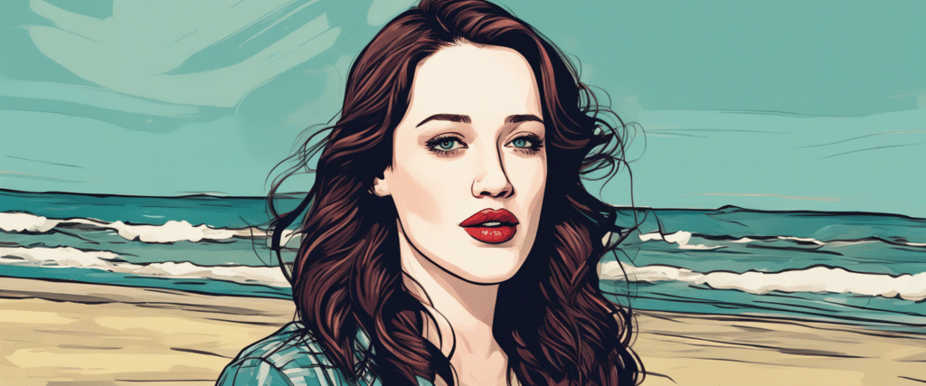 Kat Dennings on a beach having fun