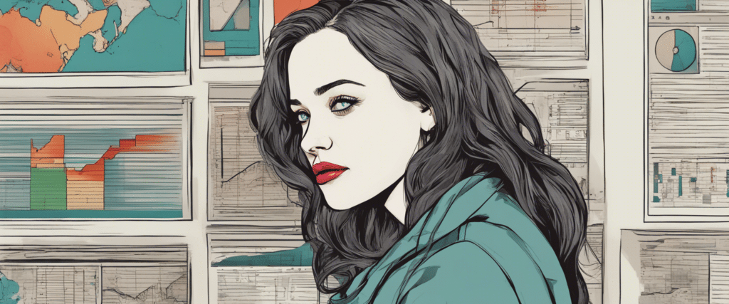 Kat Dennings going through business analysis, portrait