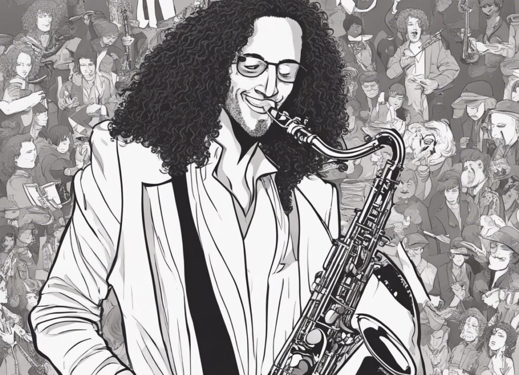 Kenny G playing on a saxophone for the crowd gathered for his show