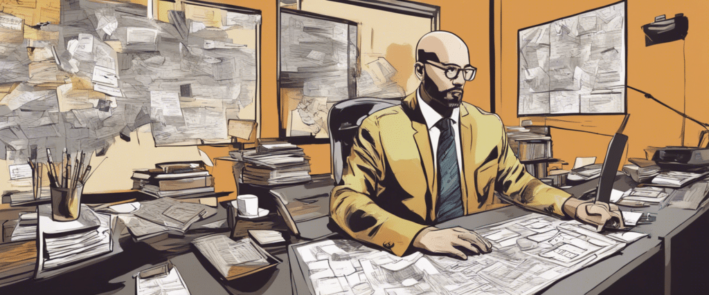 Kenny Smith in his office going through business analysis