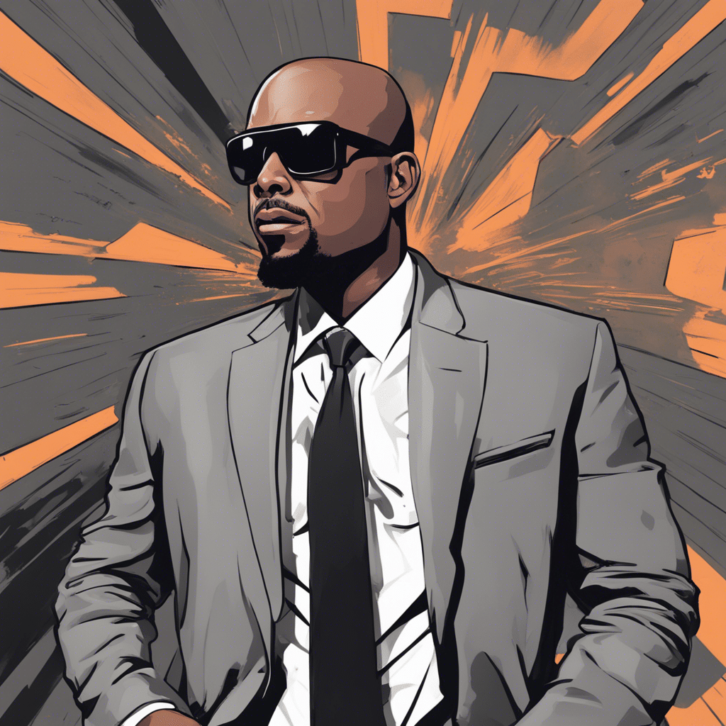Kenny Smith wearing grey suit, orange and grey background