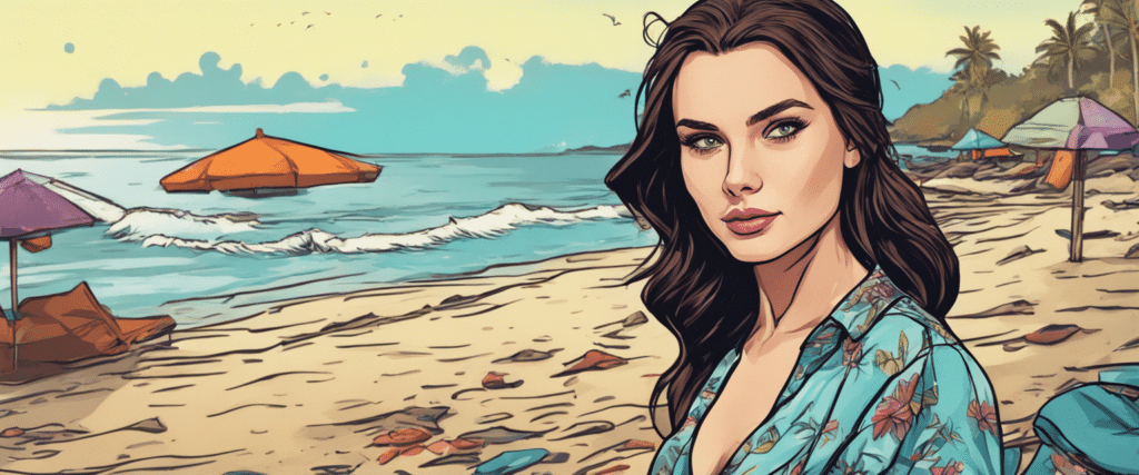 Lana Rhoades on a beach taking a selfie