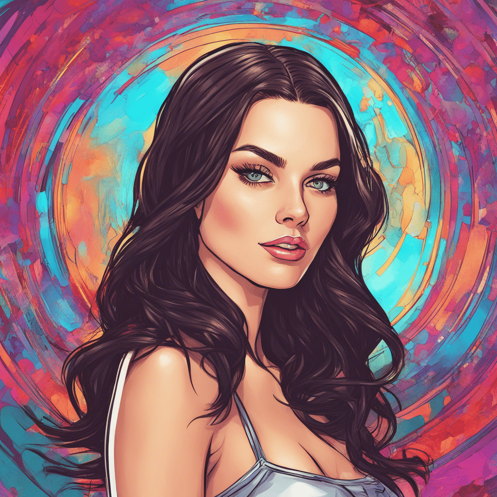 Lana Rhoades's portrait, shiny background