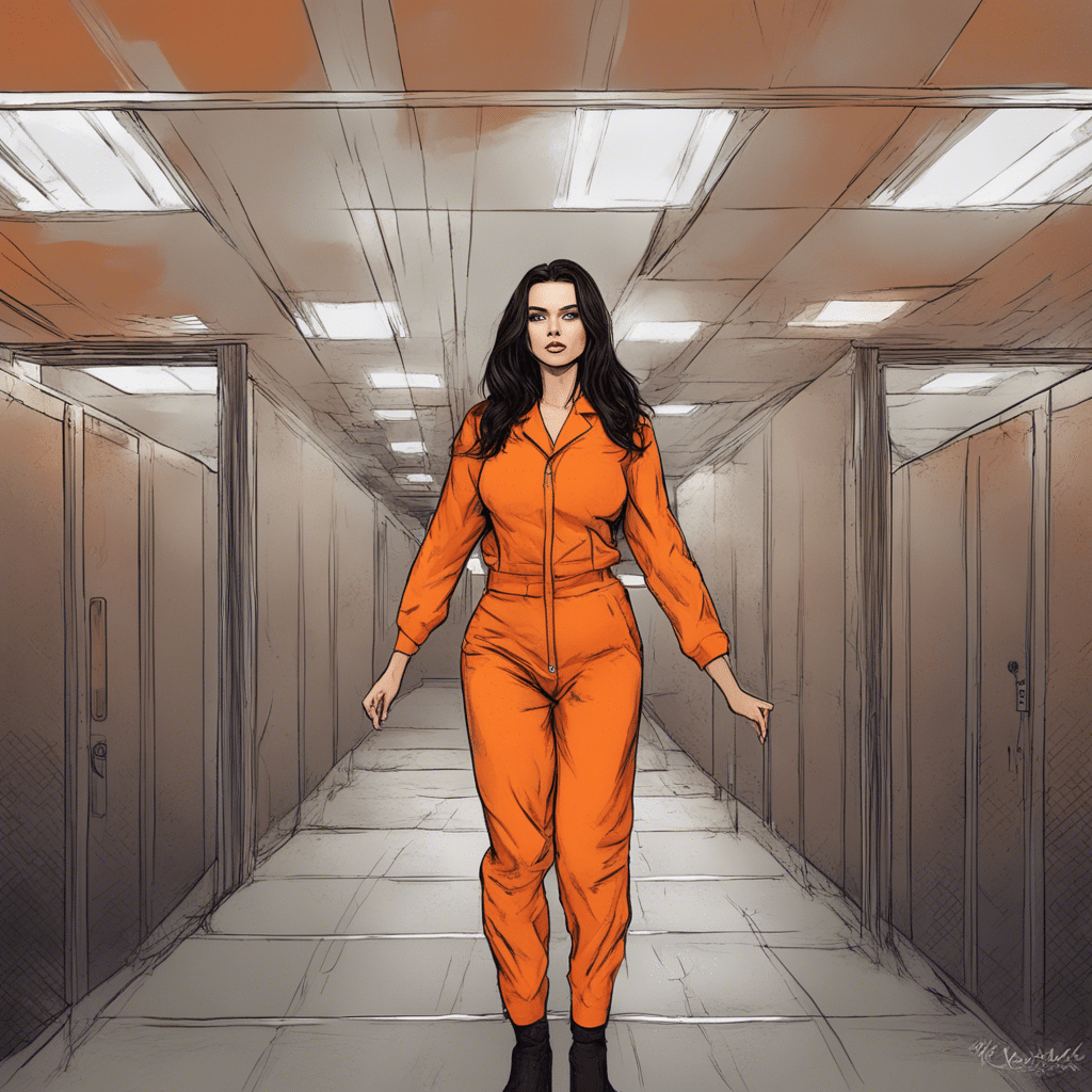 Lana Rhoades in a prison wearing orange prison clothes
