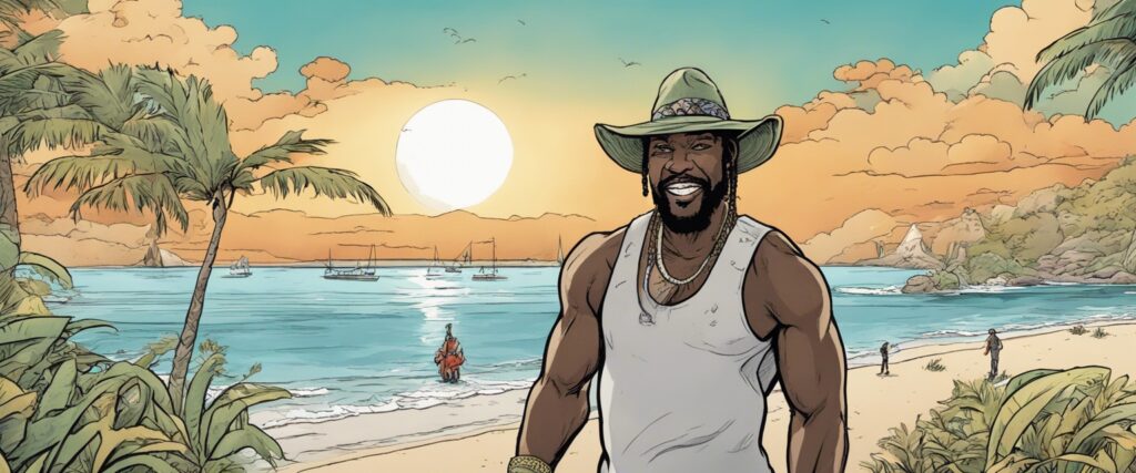 Larry Hoover on a beach having fun