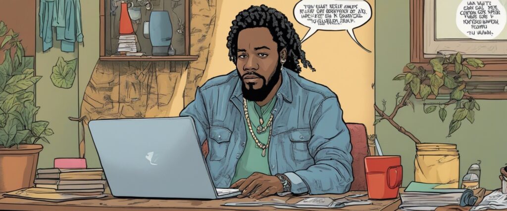 Larry Hoover on a laptop as a teenager 