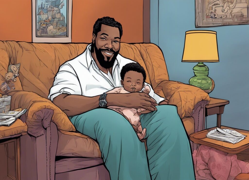 Larry Hoover with his kid in a couch