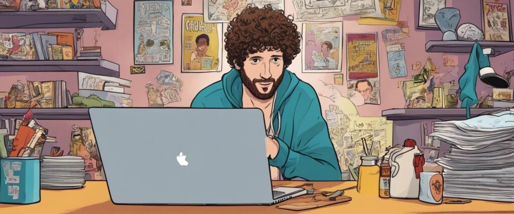 Lil Dicky on a laptop as a teenager