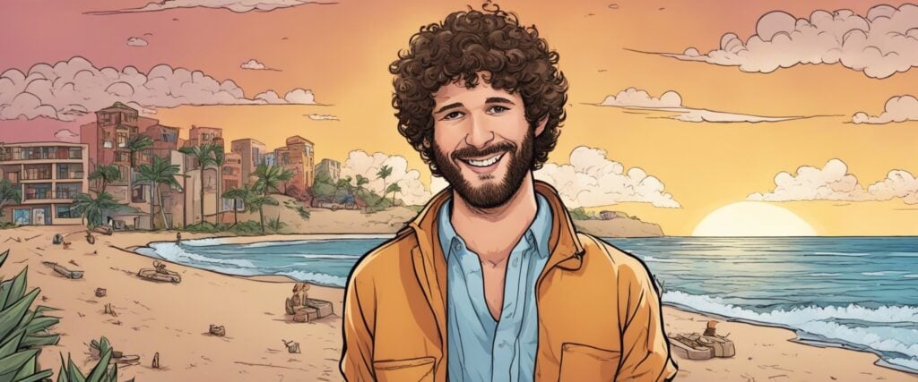 Lil Dicky on a beach having fun, portrait
