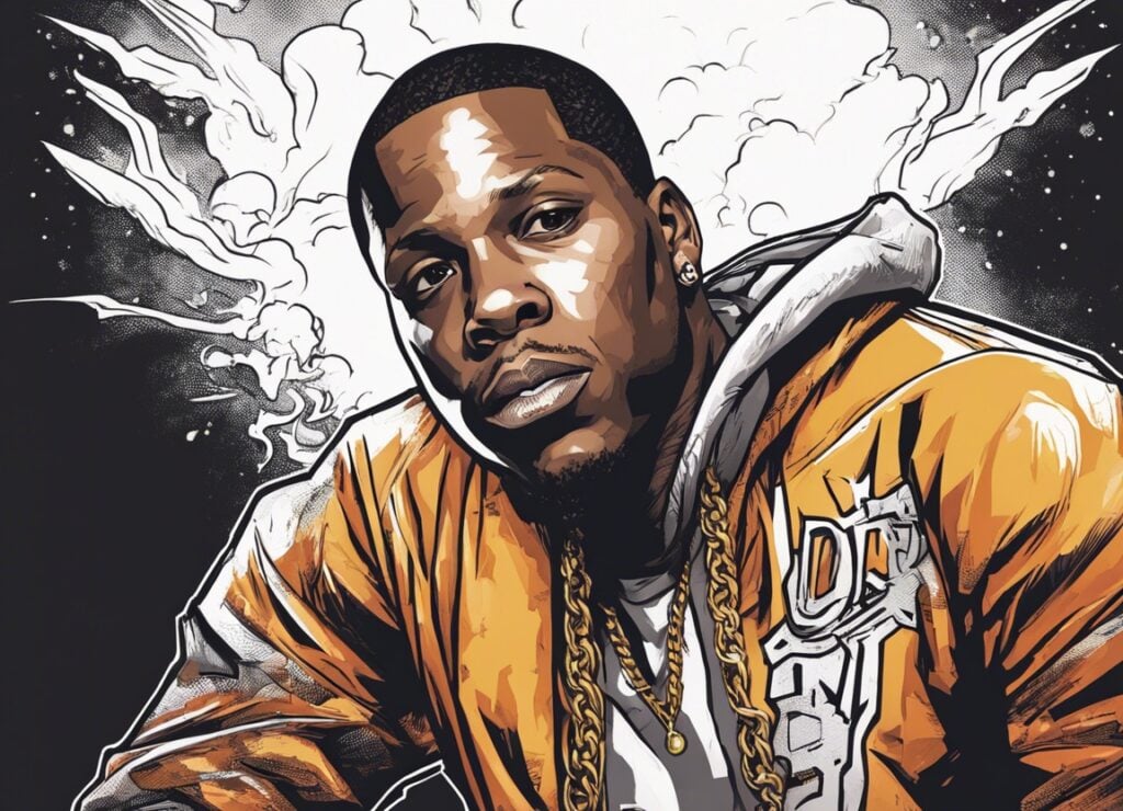 lil durk black, wite and gold portrait