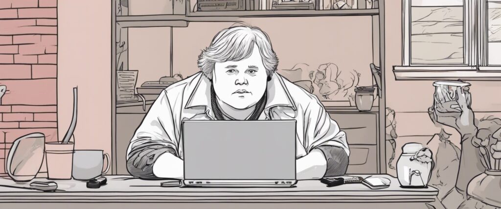 Louie Anderson on a laptop as a teenager