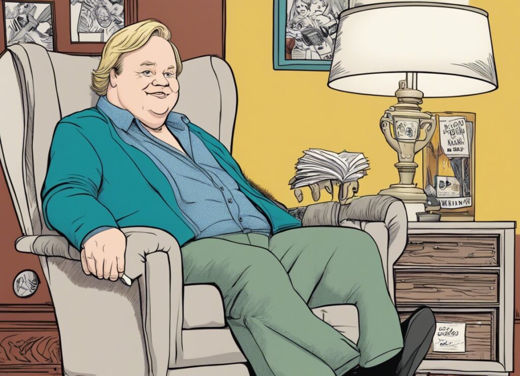 Louie Anderson in a chair telling a story